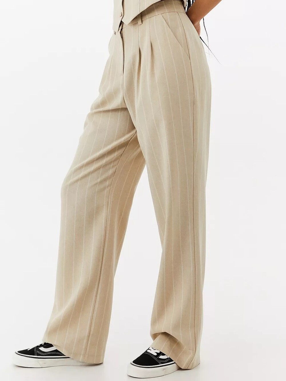 Urban Renewal Wide Leg Puddle Trousers Pinstripe Beige Career Pants Medium